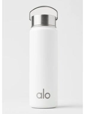 ALO Yoga White Stainless Steel Water Bottle with Silver Lid